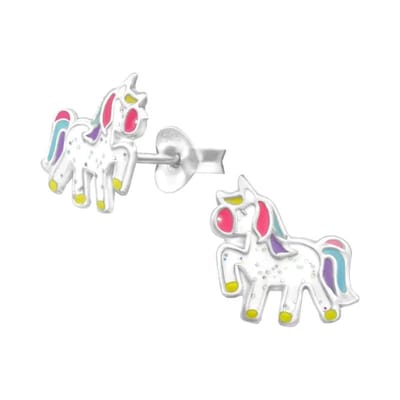 Aramat Jewels | Oorbellen | Zilveren Eenhoorn Oorbellen - Glitter Cadeautje Meisje | | | |10mm | Zilver | Kinderen | Verkleurd niet