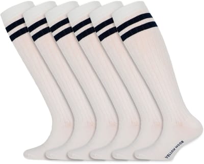 Hoge sportsokken | Kniekousen voor kinderen | Merk: Yellow Moon | Kleur: Wit | Maat: 19 t/m 38 | 6 Paar