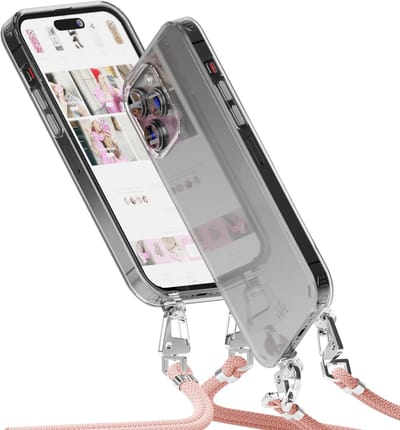 xoxo Wildhearts siliconen hoesje - Geschikt voor iPhone 11 Pro Max - Telefoonhoesje - Hoesje met koord - telefoonkoord - Transparant hoesje - Roze koord