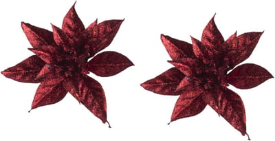 Kerstboomversiering Kerstster - 2x - 15 cm - rood glitter - op clip - ornament
