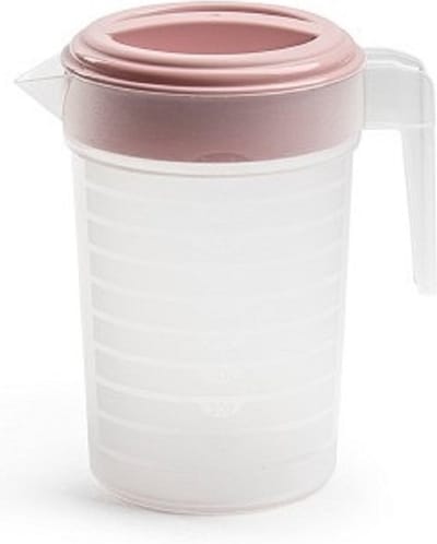 Plasticforte Waterkan met deksel - 1 liter - roze/ transparant - kunststof - schenkkan karaf