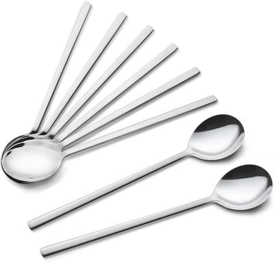 Lepels, 8 stuks Koreaanse lepel, 21,6 cm roestvrijstalen tafelsoeplepels met lange handgrepen voor thuis, keuken of restaurant bestekset