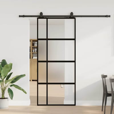 vidaXL - Schuifdeur - met - beslagset - 90x205 - cm - gehard - glas - zwart