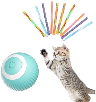 CHICNEST - Kattenspeelgoed- Automatisch rollende kattenbal - Bal- Kattenbal - Slimme katten speelgoed- Siliconen bal- Interactieve speelgoedbal - turqoise -