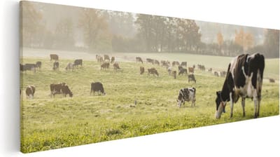 Artaza Canvas Schilderij Koeien In Weiland - 60x20 cm - Wanddecoratie Landschap - Muurdecoratie Boerderij Dieren - Kamer Accessoires Natuur