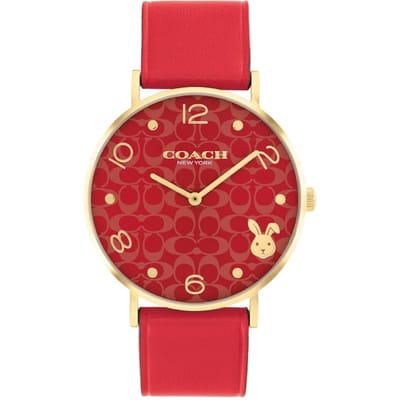 Montre PERRY Cadran Rouge Bracelet Cuir Rouge 14503977 [Coach] Femme [Produit Authentique] red