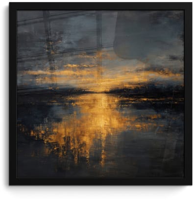 Poster in lijst - Fotolijst 40x40 cm - Posters - Gouden Reflectie op Water - Posterlijst zwart - Decoratie - Wanddecoratie woonkamer - Muurdecoratie slaapkamer