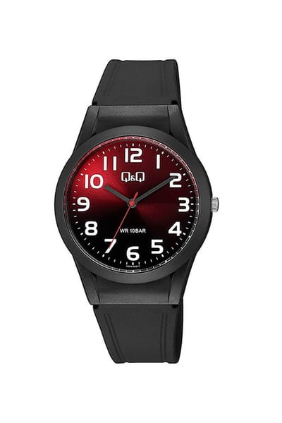 Q&Q V25A-002VY - Horloge - Sport - Analoog - Unisex - Plastic band - Rond - Kunststof - Cijfers - Zwart - Rood - Wit 10 ATM