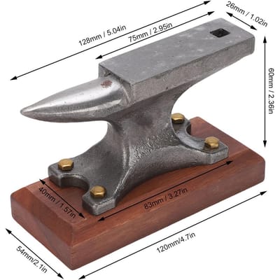 Mini Aambeeld met Hoorn Houten Basis Gietijzeren Aambeeld Voor Sieraden Maken Metaal Smeden Hameren Enkel Hoorn Aambeeld zilver