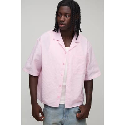 Oversized Overhemd Met Korte Mouwen, Reverskraag En Streeppatroon | Pink | Size 2XL