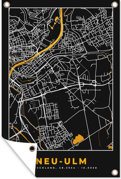 Muurdecoratie Goud – Duitsland – Plattegrond – Gold – Stadskaart – Kaart – Neu Ulm - 120x180 cm - Tuinposter - Tuindoek