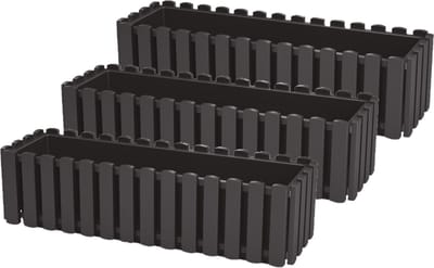 Prosperplast Plantenbak/bloembak Fence look - 3x stuks - kunststof - antraciet - 58 x 18 x 16 cm
