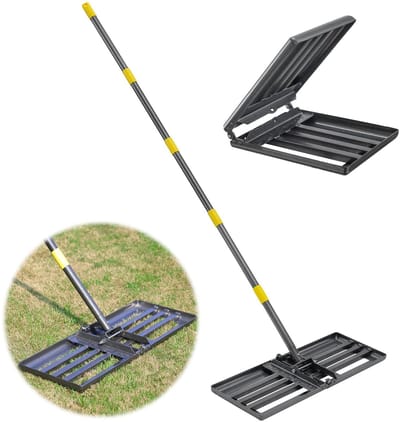 Dailygoods- Gazonhark met steel - Opvouwbaar - Robuust - Hoogwaardig metaal - 68 x 25 cm - Gladde randen - Grashark