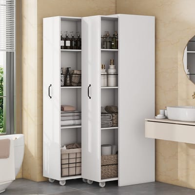 Pugsdrly uitbreidbare boekenkast op wieltjes – 4 planken, links en rechts omkeerbaar, MDF, draagvermogen van 20 kg per plank, kan worden gebruikt als rek in de badkamer, keuken of woonkamer, wit
