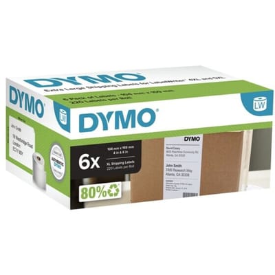 DYMO originele LabelWriter verzendetiketten, extra groot | 104 mm x 159 mm | 6 met elk 220 labels (1.320 zelfklevende etiketten) | Voor de 4XL/5XL LabelWriter labelprinters | Gemaakt in Europa