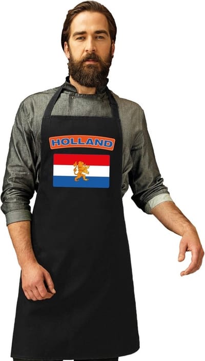 Keukenschort - Barbecueschort - Vlag Nederland - zwart - heren en dames - Landen supporters - Gerechten - Avond