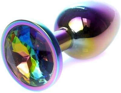Power Escorts - Unieke Multi Colour Rose Goud kleurige Plug - Anaal Plug - Buttplug Multi colour stone - Regenboog stalen Anaal plug - ideale formaat - 7 CM en lekkere Dia 2,7 cm - met makkelijke bewaar zak