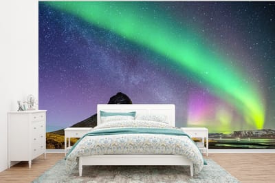 Behang - Fotobehang Aurora - Noorderlicht - Nacht - Breedte 320 cm x hoogte 240 cm
