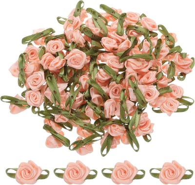 100 Stuks Mini Satijnen Rozen Bogen 5/8" x 1-3/16, Bloemdecoraties voor DIY Knutselen, Bruiloft, Cadeauverpakking en Haarclips