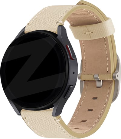 Bandz universeel 20mm lederen band 'Deluxe' geschikt voor Samsung Galaxy Active (2) / Watch 1 42mm / Watch 3 41mm / Watch 4 / Watch 5 (Pro) / Watch 6 (Classic) / Watch 7 (40 & 44mm) / FE - leren bandje met gespsluiting - kaki