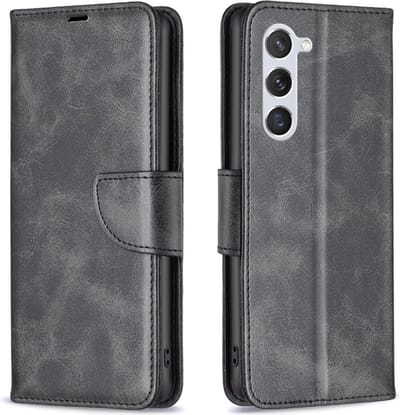 Luxe Lambskin BookCover Hoes Etui voor Samsung Galaxy S24 - S25 Zwart