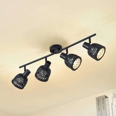 Lindby - plafondlamp hout - 4lichts - Bamboe, metaal - H: 20 cm - E14 - zwart