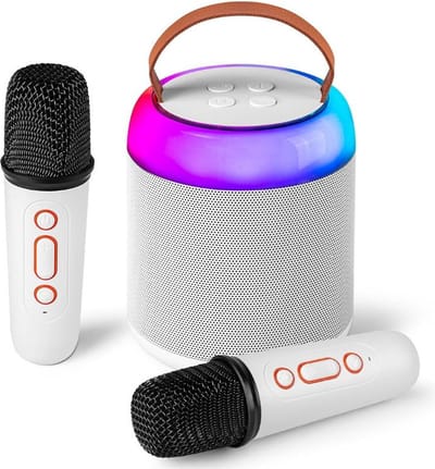 Karaoke set voor Volwassenen en Kinderen met 2 Microfoons - Karaokesets Draadloos met Bluetooth Speaker - Zang - Wit