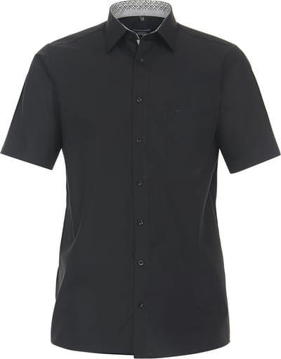 CASA MODA comfort fit overhemd - korte mouw - popeline - zwart - Strijkvrij - Boordmaat: 41 (EU maat: L)