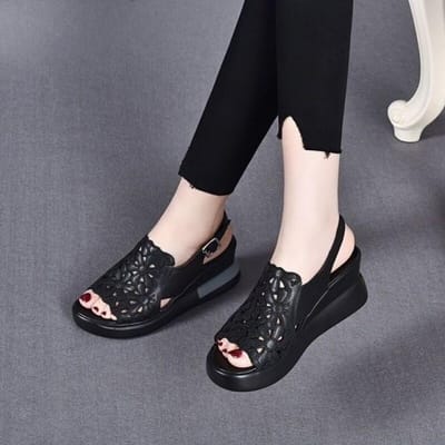 Zomer Sleehak Schoenen Voor Dames Sandalen Open Teen Platform Holle Bloemen Retro Dames Hoge Hak Gespsluiting Casual Vrouwelijke Sandalias 35