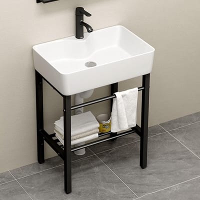 Keramische Wastafel - Art Basin Bowl - Kleine Badkamer - Vrijstaande Installatie - L48xB37xH88CM - Wit