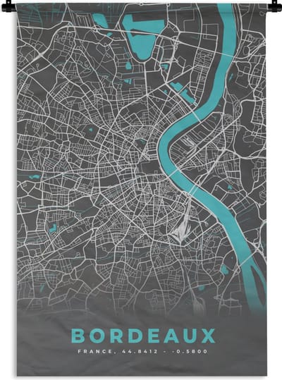 Wandkleed - Wanddoek - Frankrijk - Stadskaart - Kaart - Plattegrond - Bordeaux - 120x180 cm - Wandtapijt