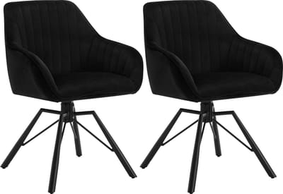 BukkitBow - Moderne Eetkamerstoelen Velvet / Fluweel - Met rugleuning en Armleuning met Strepen Patroon en 360 Graden Draaibaar - Set van 2 Stuks - Zwart