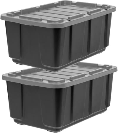 IRIS Utility Opbergbox - 100L - Extra Sterk - Stapelbaar - Met Deksel - Kunststof - Zwart/Grijs - Set van 2