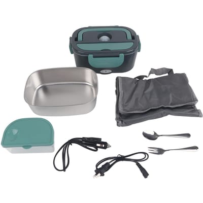 1.5L Auto Elektrische Lunchbox Voedselwarmer Verwarmende Thermische Lunchcontainer met Lepel Vork   12V 24V gray