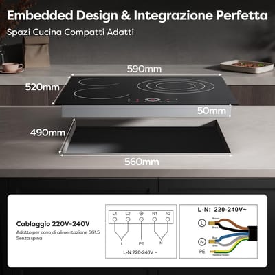 Elektrische Kookplaat - Keramische Kookplaat - Thuis Koken - Universele Pan Compatibiliteit - 59 cm - Zwart