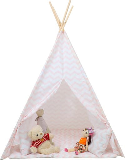 Tipi tent - speeltent - met vloermat en kussens – roze zigzag