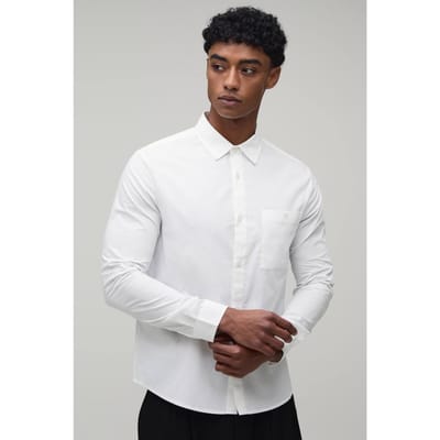 Regular Fit Katoenen Overhemd met Lange Mouwen | White | Size Small