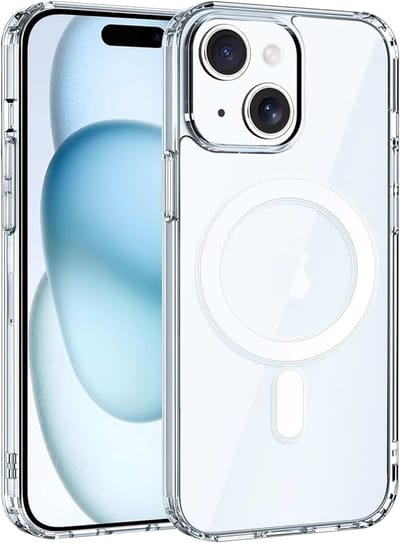 Magnetisch Helder Hoesje voor iPhone 15, Compatibel met MagSafe Draadloos Opladen, Antislip & Valbeveiliging Bumper Case, Schokbestendig Telefoon Hoesje Cover, Beschermhoesje (Transparant)