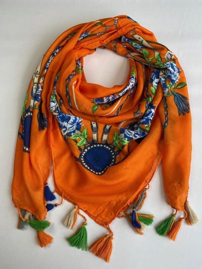 Modieuze vierkante sjaal met franje / 130 x 130 cm / 50% katoen met 50% viscose