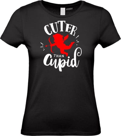 Dames t-shirt Cuter Than Cupid | Valentijn cadeautje voor haar | Valentijn | Valentijnsdag voor vrouwen | Zwart Dames | maat XS