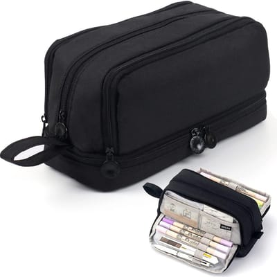 GOODEVN Pennenetui van Canvas - Pennenzak - PennenetuiGrote Capaciteit & Wasbaar - Horizontale Opening - Esthetisch Etui voor Studenten - Jongens & Meisjes - Zwart
