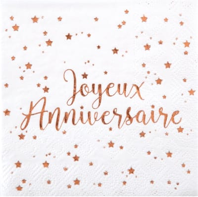 SANTEX - 20 papieren servetten "Happy Birthday" rose goud met roze sterrenpatronen