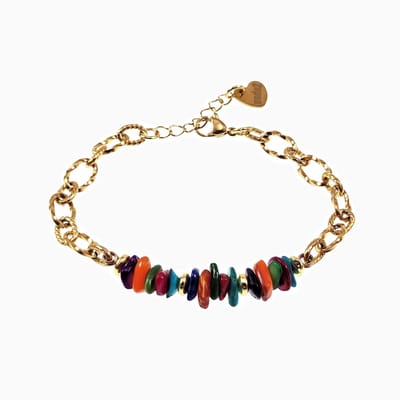 Armband Dames - Verguld RVS - Natuurlijke Stenen Gekleurde - Verstelbaar - Ovale Schakelsarmband - Kralenarmband