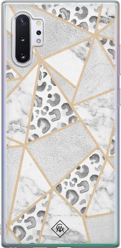 Casimoda® hoesje - Geschikt voor Samsung Note 10 Plus - Stone & Leopard Print - Backcover - Siliconen/TPU - Bruin/beige