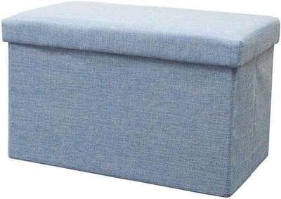 Gestoffeerde voetenbank - Kleine bank poef - Benen rusten - Massief houten basis - 28x28x25cm - Oranje