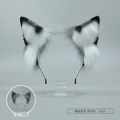 Wit/Rood Wolf Vos Hoofddeksel Furry Jakhals Oor Jakhals Staart Requisieten Kattenoor Haarband Handgemaakt Anime COSPLAY Lolita KC LOL Vos Kostuum gray