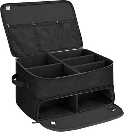 Golf Organizer Tas voor Kofferbak – Golf Accessoire Opbergbox met Schoenenvak – Waterafstotende Golf Opbergtas met Verstelbare Vakken – Golf Cadeau voor Heren & Dames – Zwart