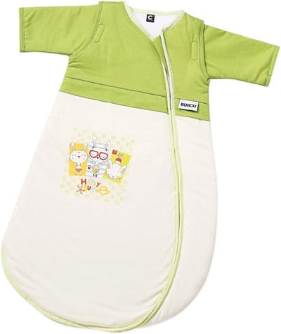 Temperatuurregulerende Babyslaapzak met Afneembare Mouwen - Geschikt voor Elke Seizoen, 110 cm, Beige/Groen