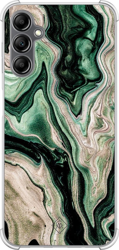 Casimoda® hoesje - Geschikt voor Samsung Galaxy A14 5G - Groen marmer / Marble - Shockproof case - Extra sterk - TPU/polycarbonaat - Groen, Transparant
