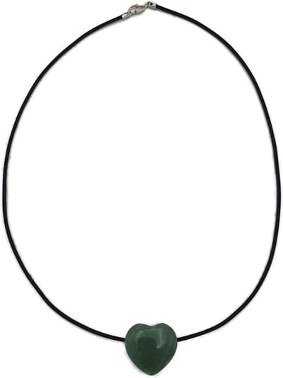 H-Beau - Halsketting - Edelsteen – Natuursteen - Aventurijn – Hartje - Tiener - Rubber – Choker – Dames - 38cm - Gepolijst - Groen - Sterrenbeeld - Stier - Tweeling – Maagd – Collier – Geschenk – Meisje – Cadeau - Hanger